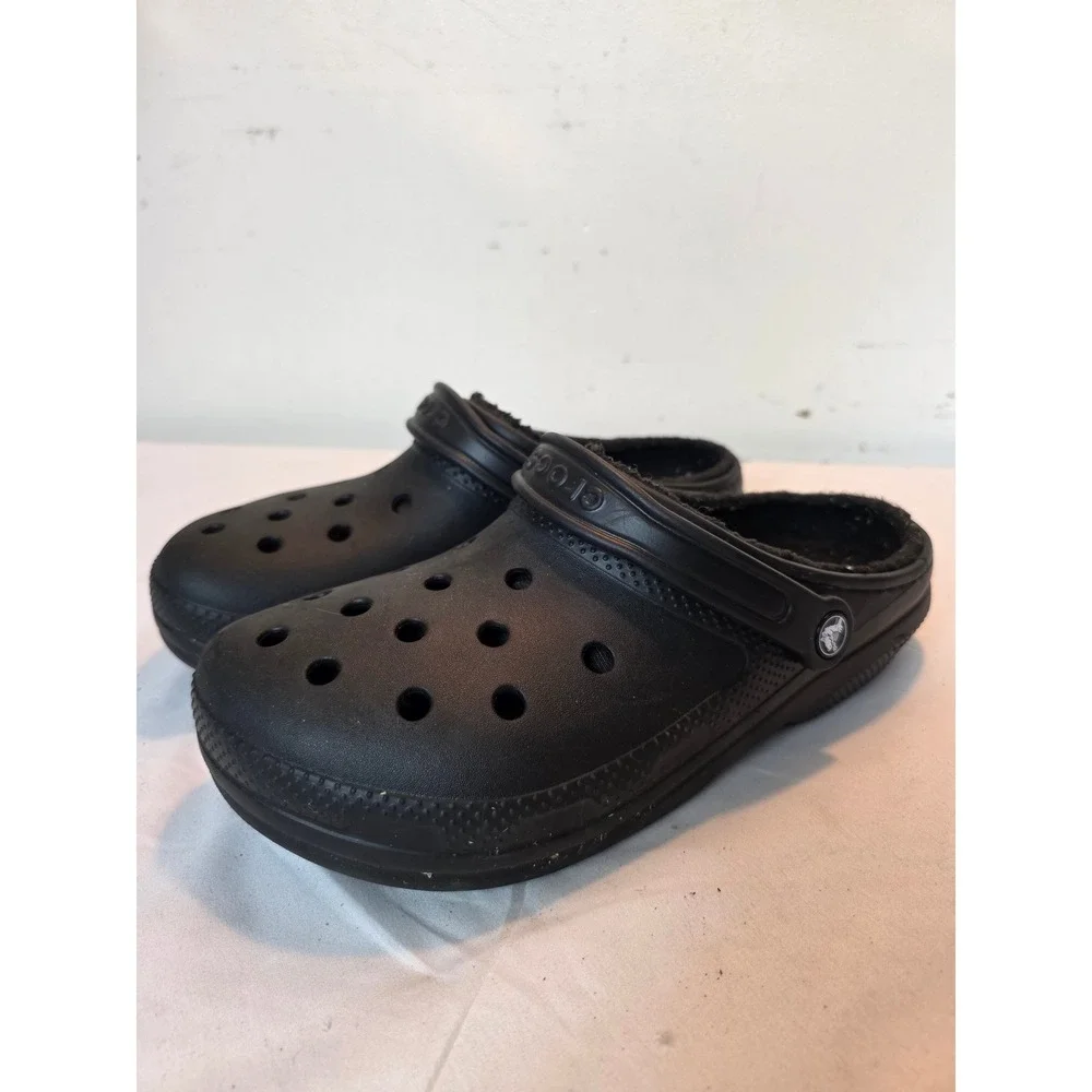 Crocs Classic Fuzz Lined Clogs Black Mens 9 Womens 11 Slip On Shoes